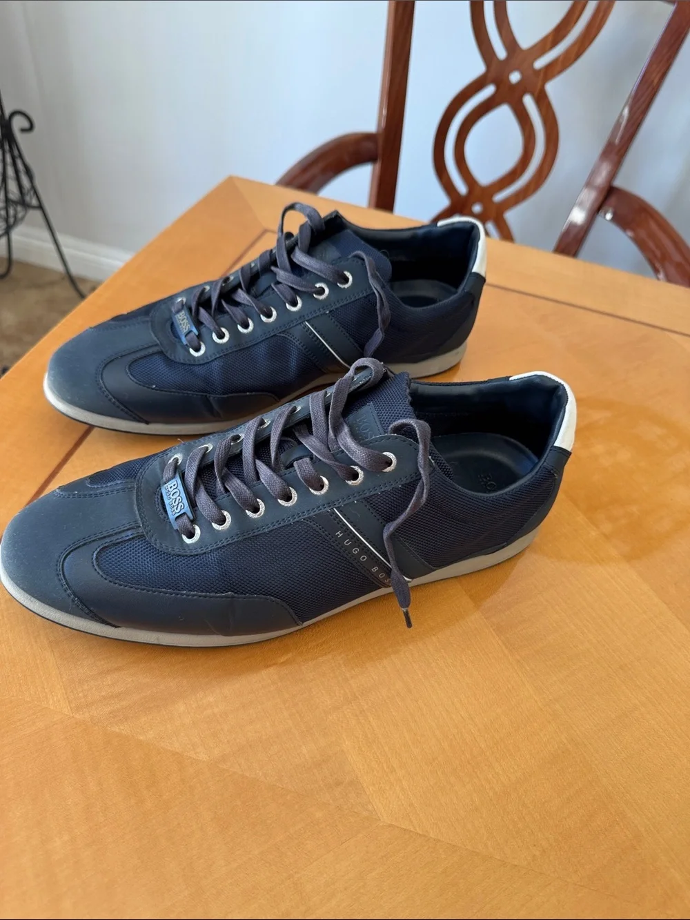 BOSS Men's Navy and White Lace-Up Sneakers size46